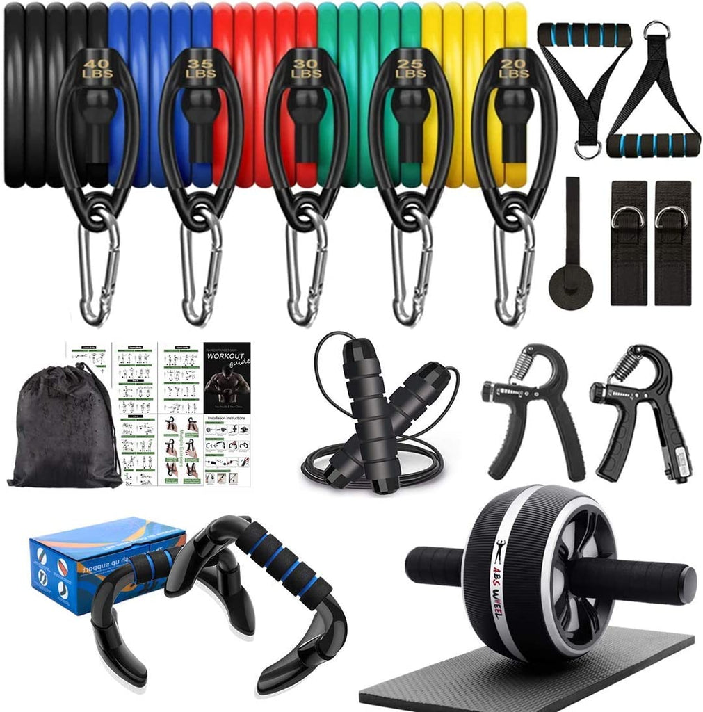 Resistance Bands Set Workout Bands,8-In-1 Ab Wheel Roller Kit with Knee Pad,Push up Bars,Hand Grip Strengthener,Jump Rope,Home Gym Workout Exercise Equipment for Men Women