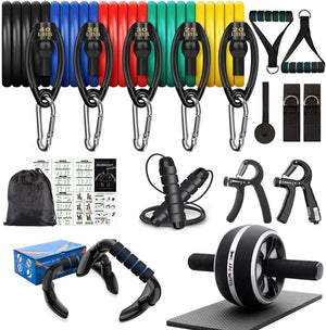 Resistance Bands Set Workout Bands,8-In-1 Ab Wheel Roller Kit with Knee Pad,Push up Bars,Hand Grip Strengthener,Jump Rope,Home Gym Workout Exercise Equipment for Men Women