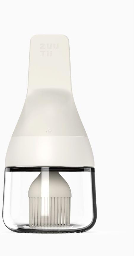 Oil Dispenser with Silicone Brush for Cooking,Glass Oil Bottle with Heat Resistant Basting Brushes for Baking, Food Brush for Grilling, Butter, BBQ Sauce,Dishwasher Safe,4.4oz,Light Cream