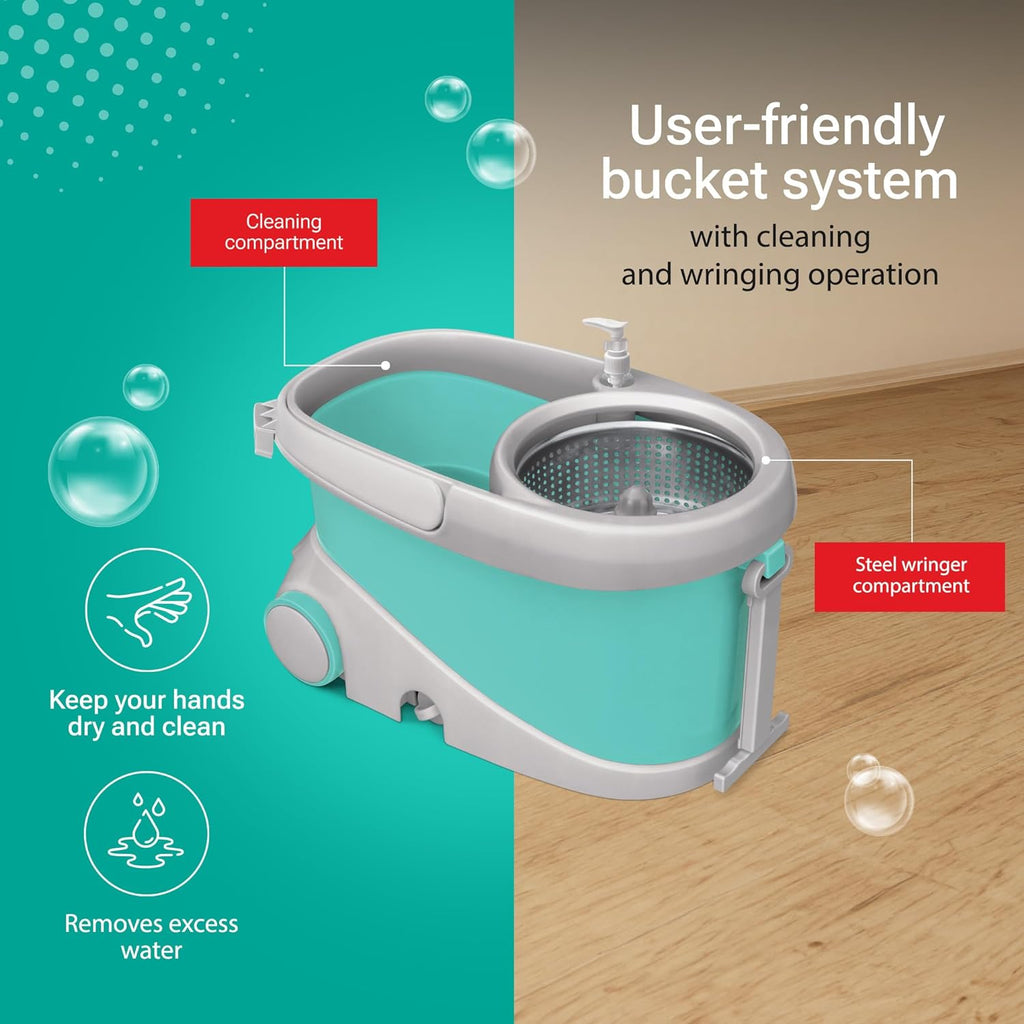 by Milton Mop and Bucket with Wringer Set for Home, 360º Spin Mop and Bucket System with Microfiber Technology, Height Adjustable Handle, Kitchen Mop Floor Cleaning Prime Spin Mop
