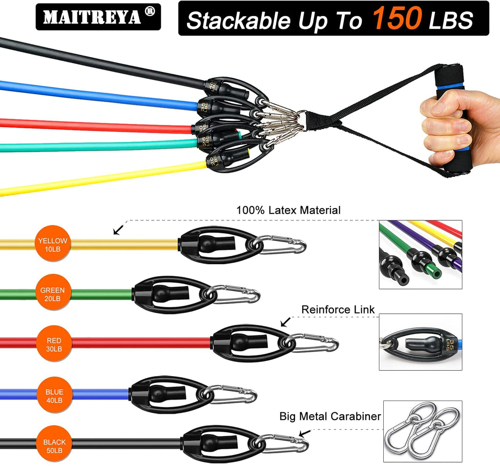 Resistance Bands Set Workout Bands,8-In-1 Ab Wheel Roller Kit with Knee Pad,Push up Bars,Hand Grip Strengthener,Jump Rope,Home Gym Workout Exercise Equipment for Men Women