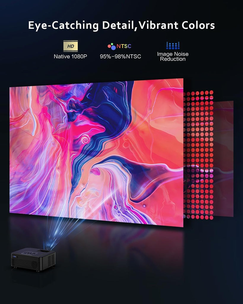 Projector with WIFI and Bluetooth,Native 1080P Projector,2024 450 ANSI Portable Movie Projector for Outdoor Use,Zoom Function,Home Video Led Projector Compatible with Iphone/Android/Tv Stick