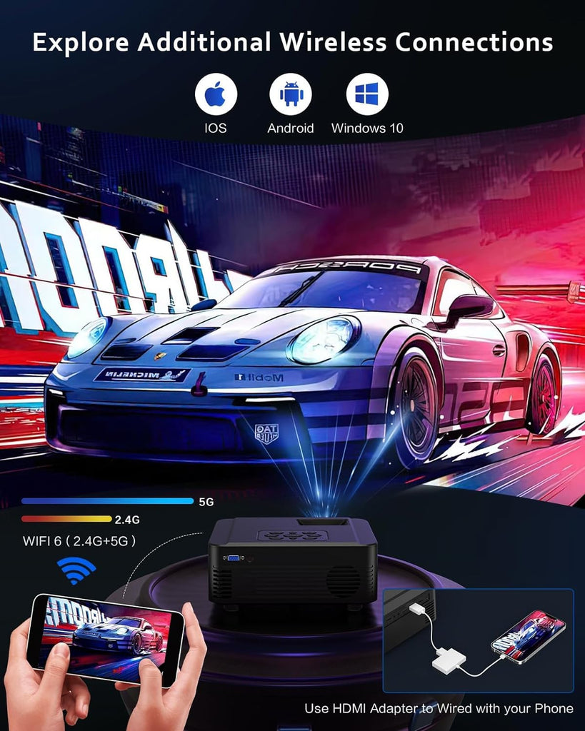 Projector with WIFI and Bluetooth,Native 1080P Projector,2024 450 ANSI Portable Movie Projector for Outdoor Use,Zoom Function,Home Video Led Projector Compatible with Iphone/Android/Tv Stick