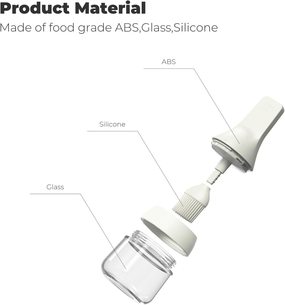 Oil Dispenser with Silicone Brush for Cooking,Glass Oil Bottle with Heat Resistant Basting Brushes for Baking, Food Brush for Grilling, Butter, BBQ Sauce,Dishwasher Safe,4.4oz,Light Cream