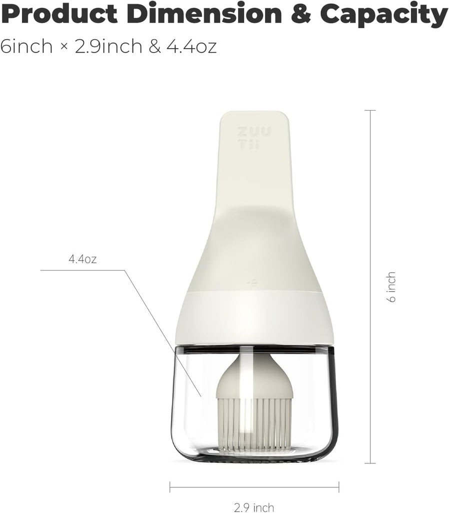 Oil Dispenser with Silicone Brush for Cooking,Glass Oil Bottle with Heat Resistant Basting Brushes for Baking, Food Brush for Grilling, Butter, BBQ Sauce,Dishwasher Safe,4.4oz,Light Cream