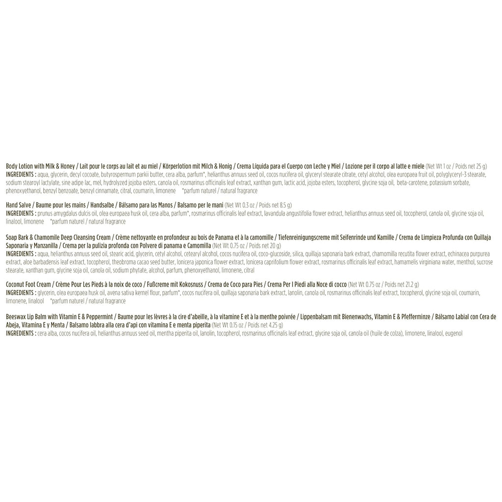 Gifts Ideas - Essential Everyday Beauty Set, 5 Travel Size Products - Deep Cleansing Cream, Hand Salve, Body Lotion, Foot Cream and Lip Balm