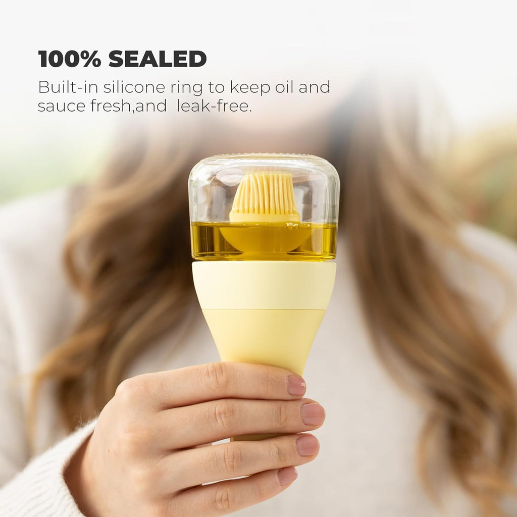 Oil Dispenser with Silicone Brush for Cooking,Glass Oil Bottle with Heat Resistant Basting Brushes for Baking, Food Brush for Grilling, Butter, BBQ Sauce,Dishwasher Safe,4.4oz,Light Cream