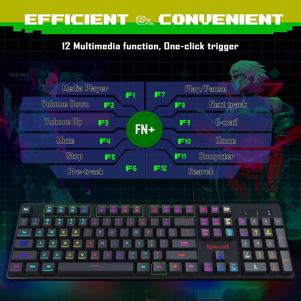 Gaming Keyboard and Mouse, RGB Gaming Keyboard and 3200 DPI Mouse Combo with 26-Key Anti-Ghosting, Plug & Play to PC, Laptop, Windows, S107【Newest】