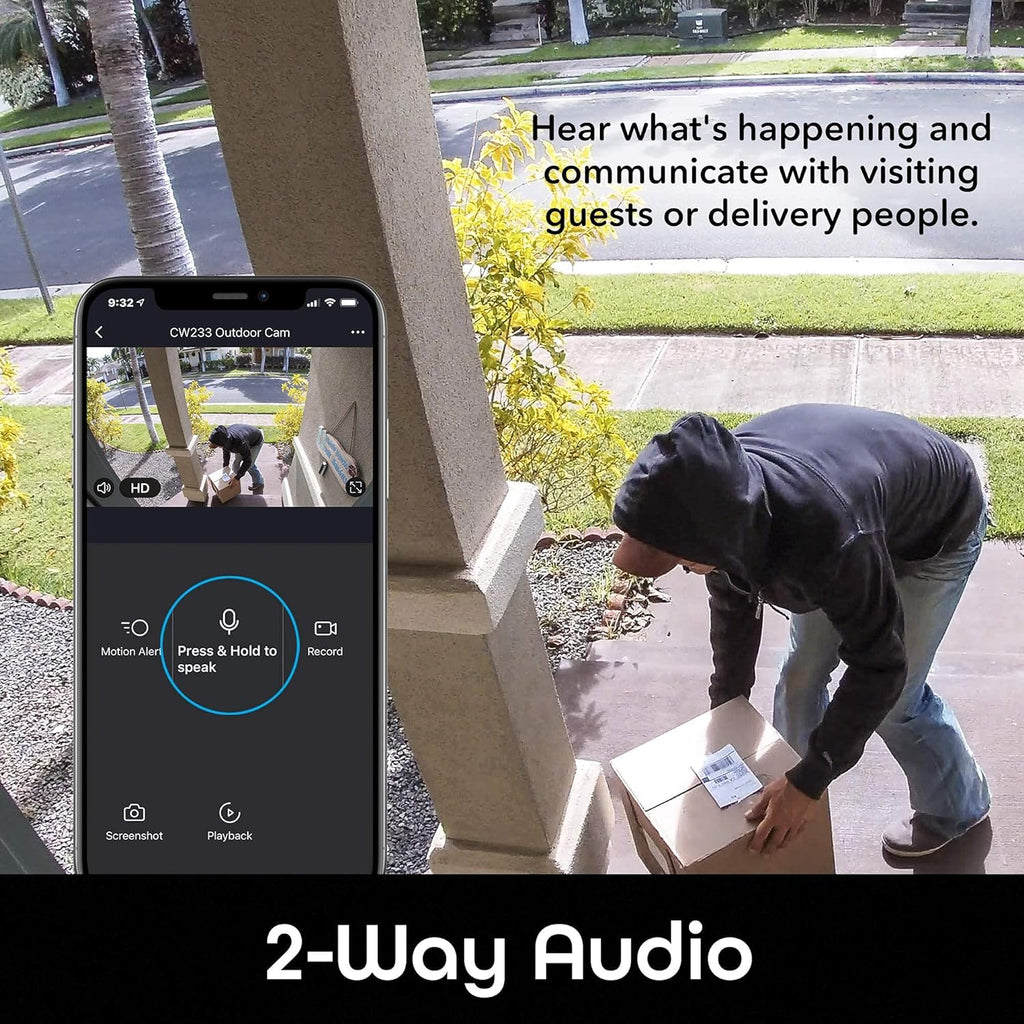 Hawk 3 Outdoor Camera for Home Security, Smart Surveillance, Wifi, Night Vision, Motion Alert, 2-Way Audio, 1080P HD, Works with Alexa, Google Home - 2 Pack