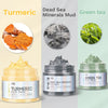 Turmeric Clay Mask - Green Tea Clay Mask - Dead Sea Minerals Mud Mask, Spa Facial Mask Set, Face Mask Gift Set 2.5 Oz Each