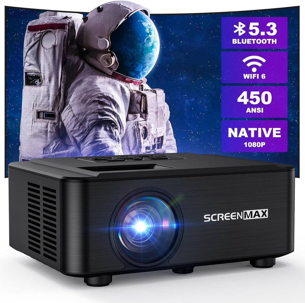 Projector with WIFI and Bluetooth,Native 1080P Projector,2024 450 ANSI Portable Movie Projector for Outdoor Use,Zoom Function,Home Video Led Projector Compatible with Iphone/Android/Tv Stick