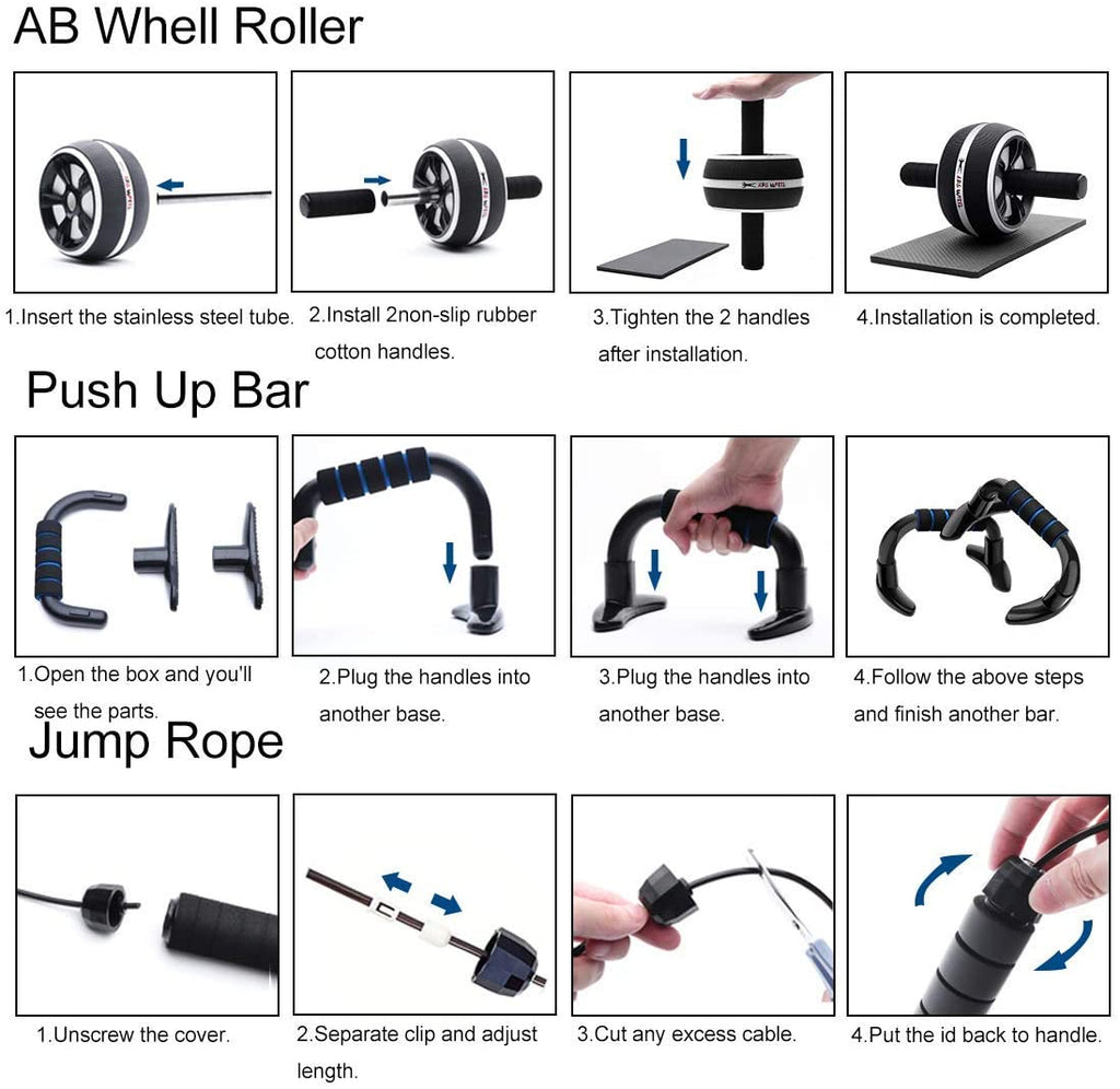 Resistance Bands Set Workout Bands,8-In-1 Ab Wheel Roller Kit with Knee Pad,Push up Bars,Hand Grip Strengthener,Jump Rope,Home Gym Workout Exercise Equipment for Men Women