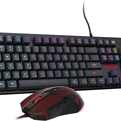 Gaming Keyboard and Mouse, RGB Gaming Keyboard and 3200 DPI Mouse Combo with 26-Key Anti-Ghosting, Plug & Play to PC, Laptop, Windows, S107【Newest】