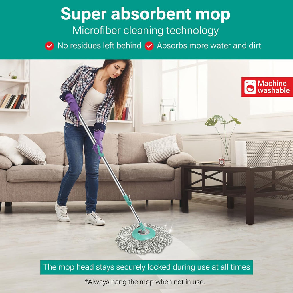 by Milton Mop and Bucket with Wringer Set for Home, 360º Spin Mop and Bucket System with Microfiber Technology, Height Adjustable Handle, Kitchen Mop Floor Cleaning Prime Spin Mop
