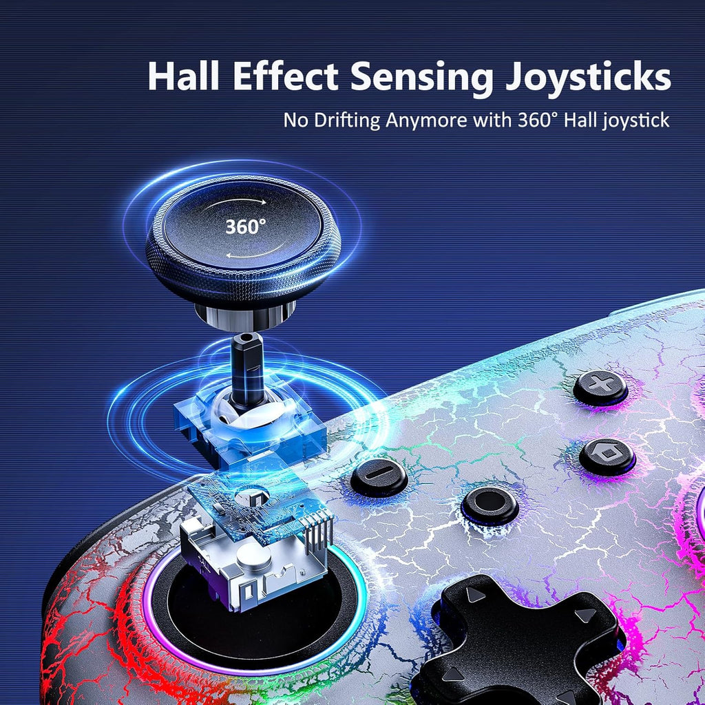 Hall Effect Controller (No Drift, No Deadzone) with Hall Sensing Joystick for Switch/Switch Lite/Oled, Wireless Bluetooth Controller with Motion Control, RGB Light, Turbo (Atmosphere)