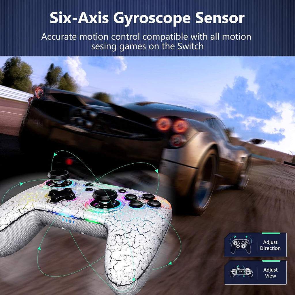 Hall Effect Controller (No Drift, No Deadzone) with Hall Sensing Joystick for Switch/Switch Lite/Oled, Wireless Bluetooth Controller with Motion Control, RGB Light, Turbo (Atmosphere)