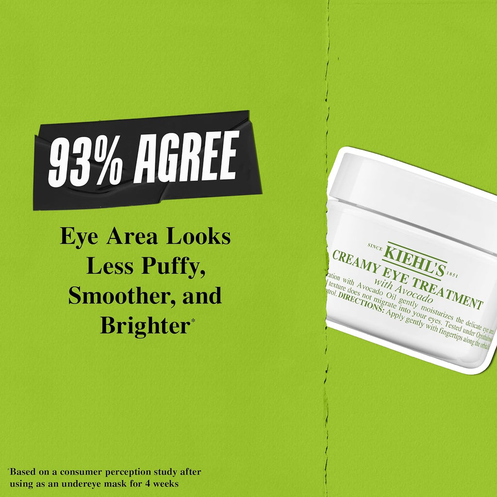 Kiehl'S Avocado Eye Treatment, Nourishing and Hydrating Eye Cream, Avocado Oil and Caffeine to Energize and Invigorate Dry, Tired Eyes, 99% Naturally Derived Formula, Ophthalmologist-Tested