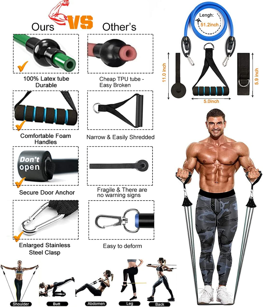 Resistance Bands Set Workout Bands,8-In-1 Ab Wheel Roller Kit with Knee Pad,Push up Bars,Hand Grip Strengthener,Jump Rope,Home Gym Workout Exercise Equipment for Men Women