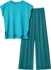 2 Piece Outfits for Women Casual Dressy Knit Lounge Sets Cap Sleeve High Low Top and Elastic Waisted Pleated Pants