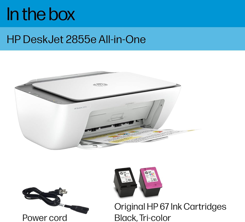 Deskjet 2855E Wireless All-In-One Color Inkjet Printer, Scanner, Copier, Best-For-Home, 3 Months of Ink Included (588S5A)