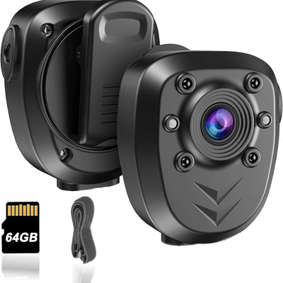 Body Camera with 1080P Recording Spy Hidden Wireless Cam Built-In 64GB Card 1080P Police Recorder Security Cam with Night Vision Dash Cam for Home/Outdoor/Law Enforcement/Cop Guard