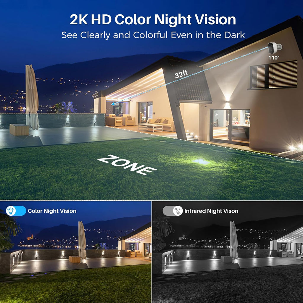 Security Cameras Wireless Outdoor, Battery Powered Cameras for Home Security W/Ai Motion Detection, Spotlight & Siren Alarm, 2K Color Night Vision, IP66 Weatherproof, Sd/Cloud Storage, 2Pack