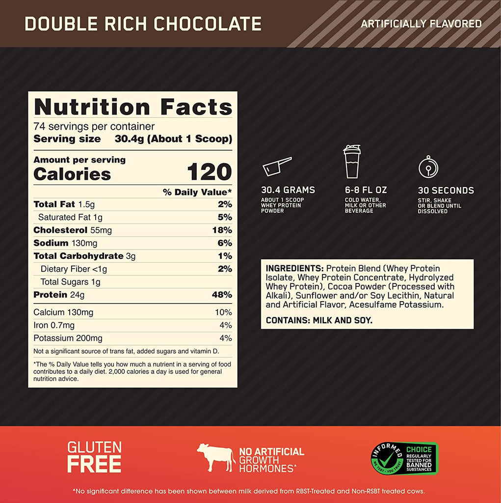 Gold Standard 100% Whey Protein Powder, Double Rich Chocolate, 5 Pound (Packaging May Vary)