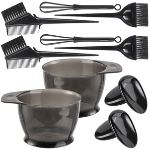 10 Pcs Professional Hair Coloring Dyeing Kit for Salon and Home, Mixing Bowl, Dye Color Brush, Ear Caps, Dye Mixer (Black)