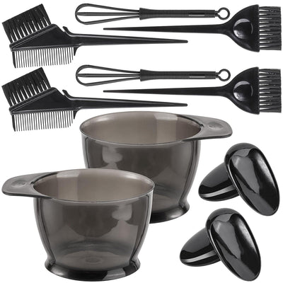10 Pcs Professional Hair Coloring Dyeing Kit for Salon and Home, Mixing Bowl, Dye Color Brush, Ear Caps, Dye Mixer (Black)