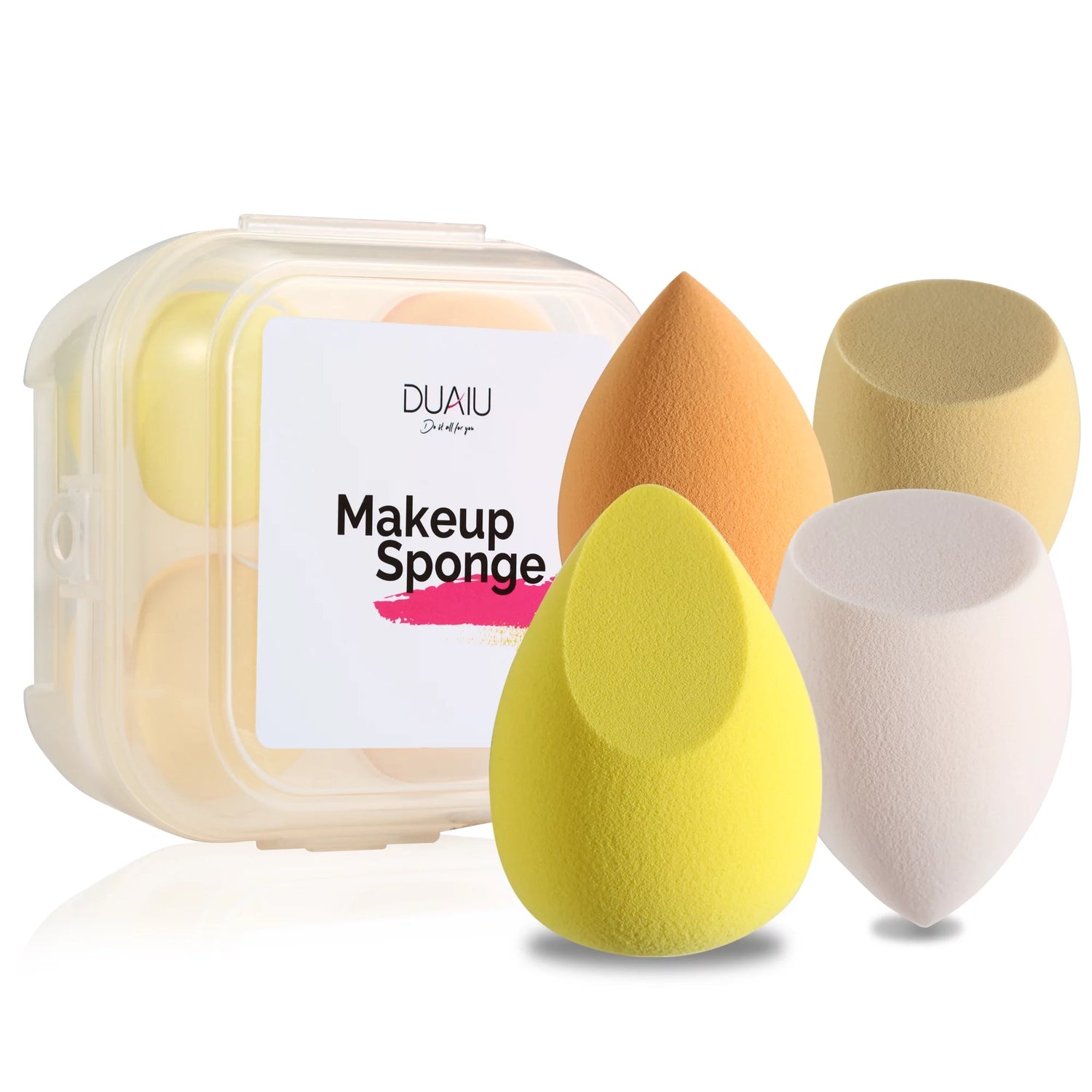 Makeup Sponge  4 Pack Blenders Beauty Foundation Sponges Set 4 Color Latex Free Blender Beauty Makeup Sponges with 1 Sponge Holder Case (Lemon Yellow)