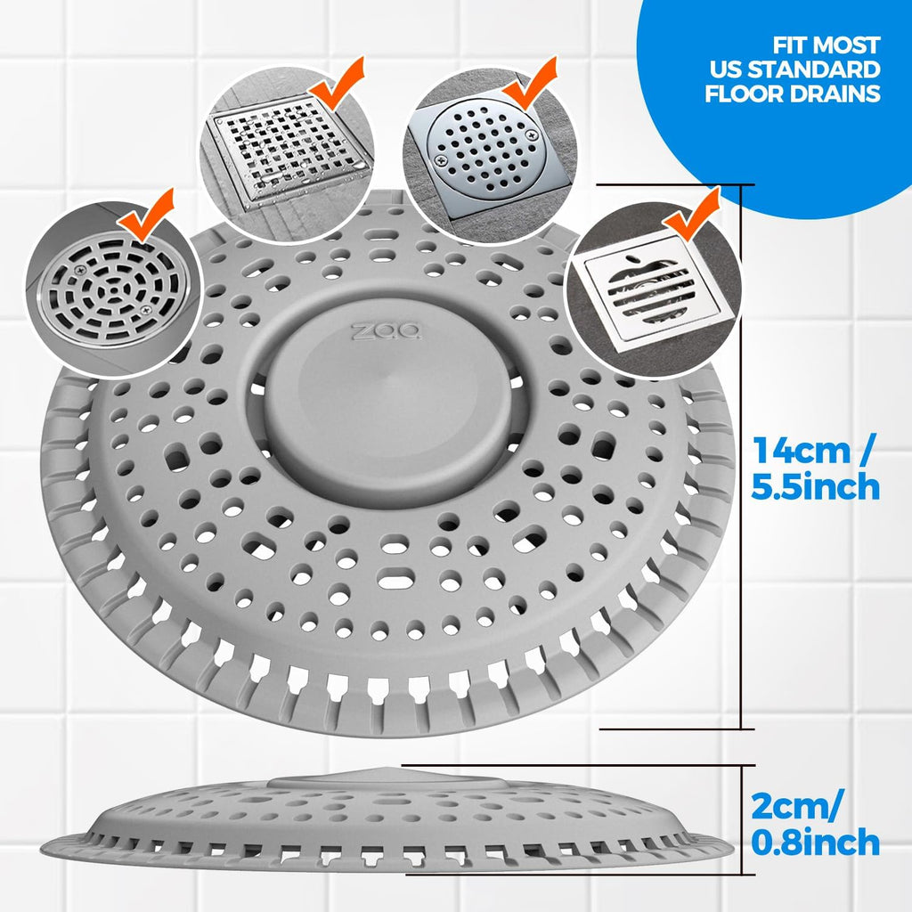 Shower Drain Hair Catcher, 2 Pack Premium Silicone Drain Protector & Shower Drain Cover for Regular Drains of Shower Room, Bathroom, Sink, Gray