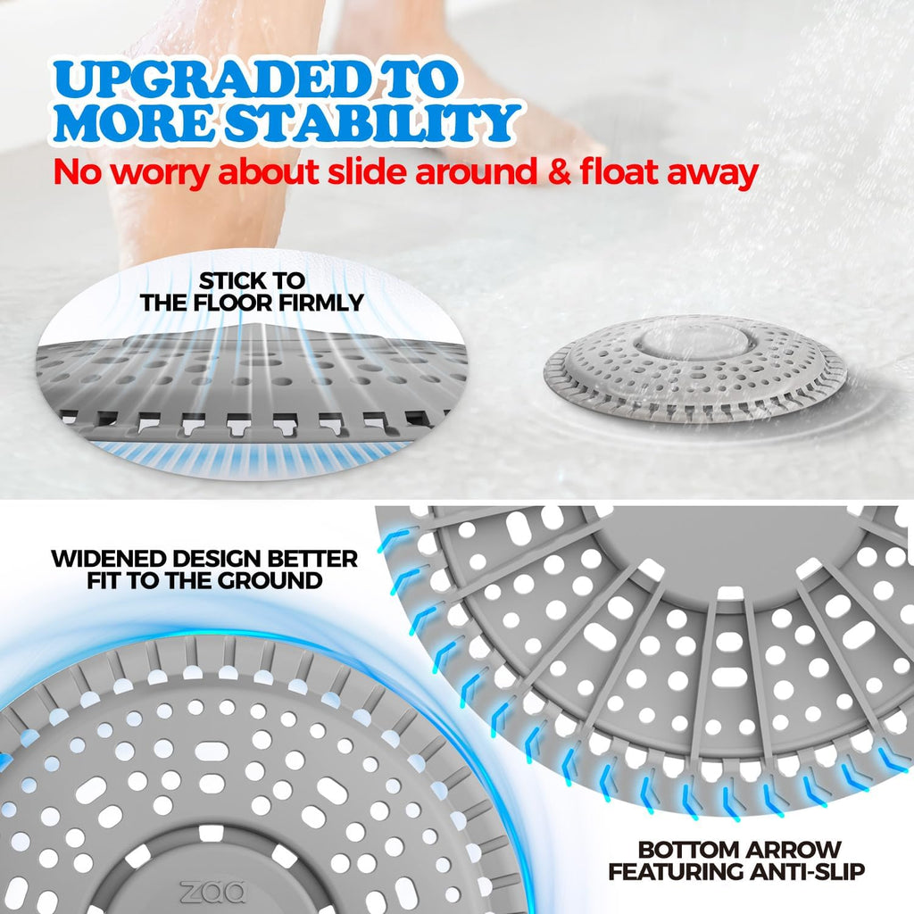 Shower Drain Hair Catcher, 2 Pack Premium Silicone Drain Protector & Shower Drain Cover for Regular Drains of Shower Room, Bathroom, Sink, Gray