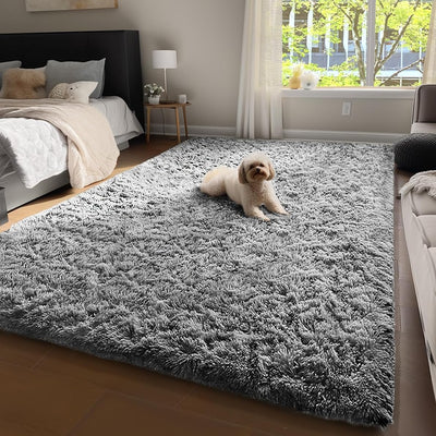 Machine Washable Upgrade 4X6 Rugs for Bedroom, Grey, Fluffy Shaggy Soft Area Rug, Gray Non-Slip Indoor Floor Carpet for Living Room, Kids Baby Boys Teen Dorm Home Decor Aesthetic, Nursery, Rug