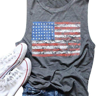 American Flag Print Tank Tops Women USA Stars Stripes Patriotic T Shirt Summer Loose Vest Tees