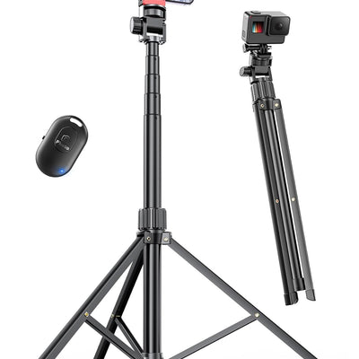 71'' Phone Tripod Stand, Extendable Reinforced Aluminum Phone Stand with Wireless Remote, Stable Cellphone Tripod Compatible with Iphone 15/14/13 Galaxy S23/S22 Huawei.