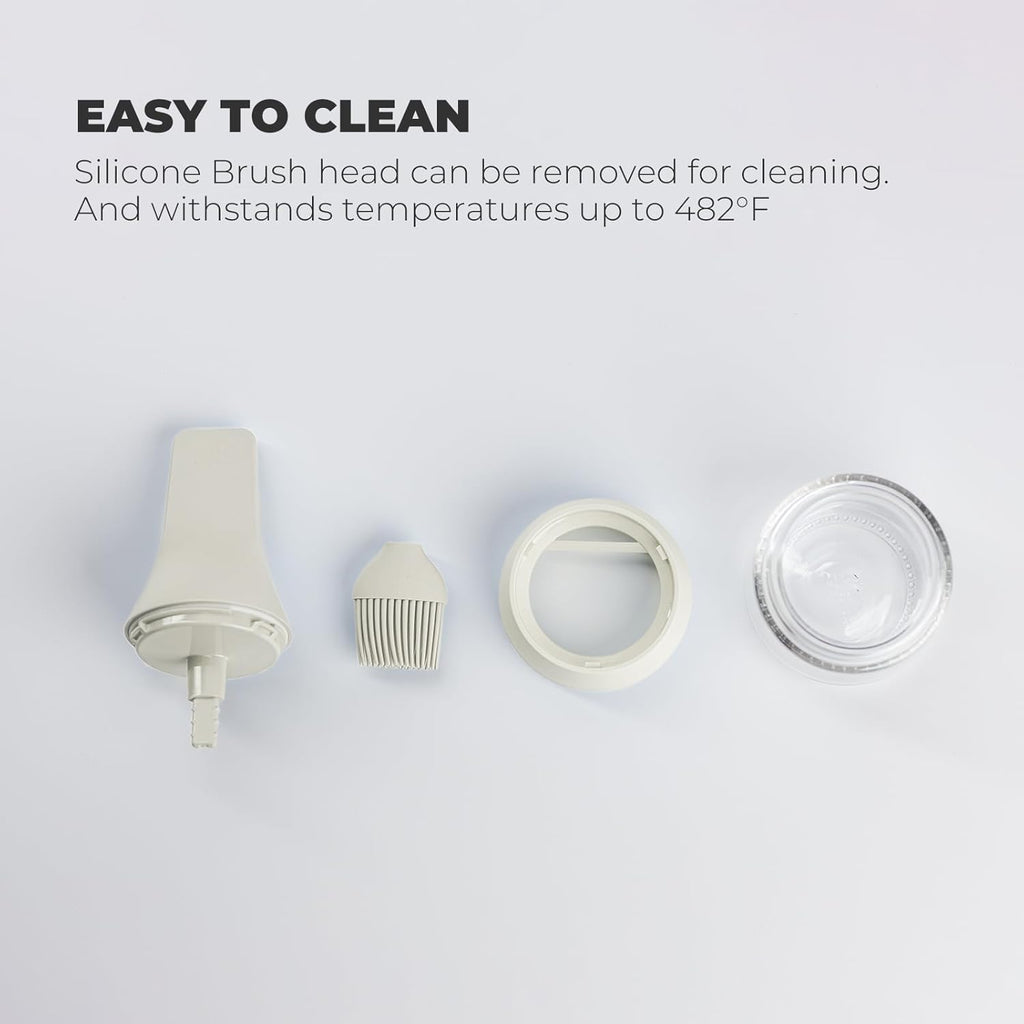 Oil Dispenser with Silicone Brush for Cooking,Glass Oil Bottle with Heat Resistant Basting Brushes for Baking, Food Brush for Grilling, Butter, BBQ Sauce，Dishwasher Safe,4.4oz,Light Cream