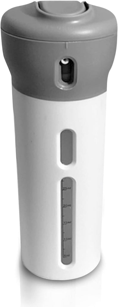 4 in 1 Travel Dispenser - Refillable Travel Container with 4 Liquid Dispenser for Toiletries, Shampoo, Lotion, Gel, Body Wash, Makeup - TSA Approved, Leak Proof, Bonus Pouch Bag, Labels (Gray)