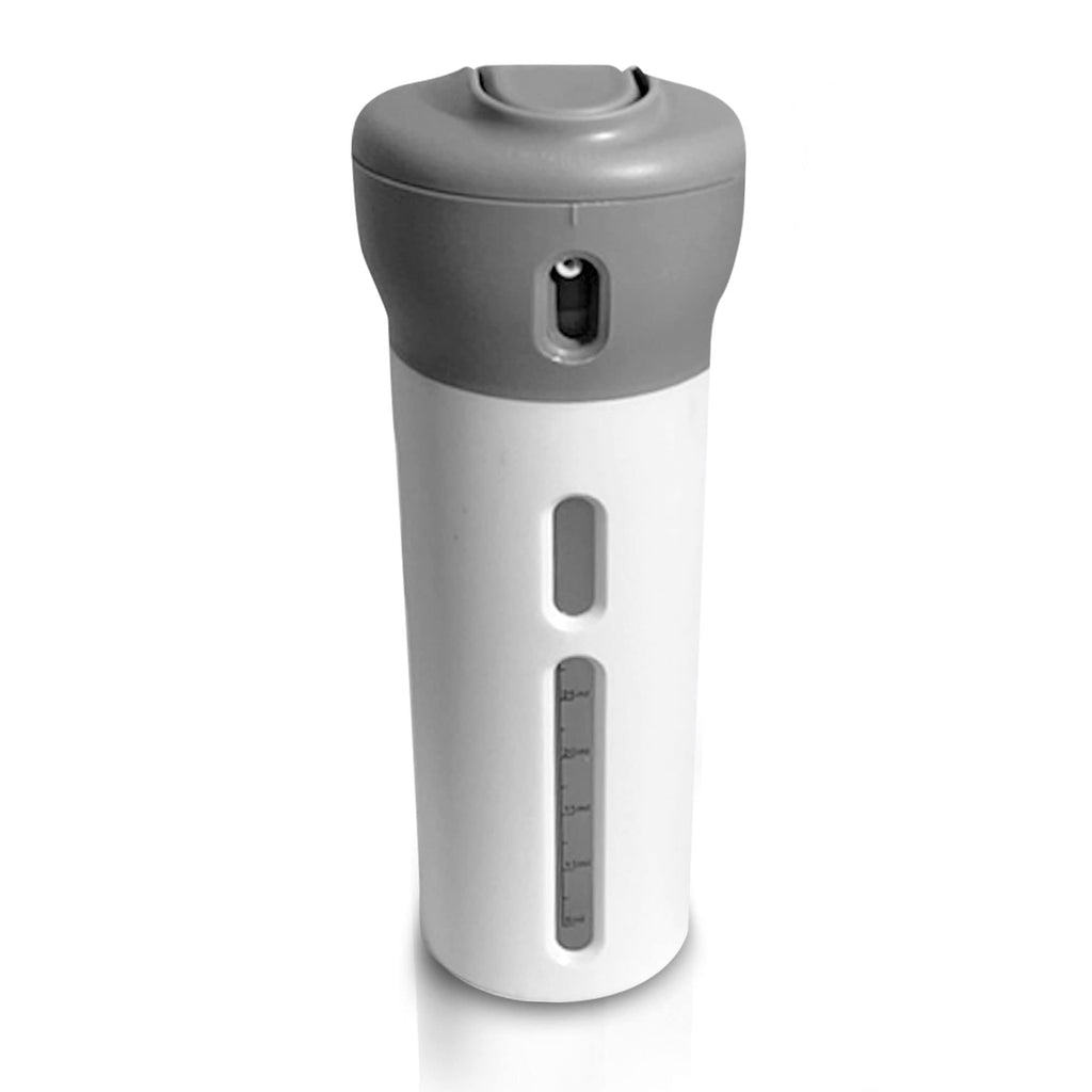 4 in 1 Travel Dispenser - Refillable Travel Container with 4 Liquid Dispenser for Toiletries, Shampoo, Lotion, Gel, Body Wash, Makeup - TSA Approved, Leak Proof, Bonus Pouch Bag, Labels (Gray)