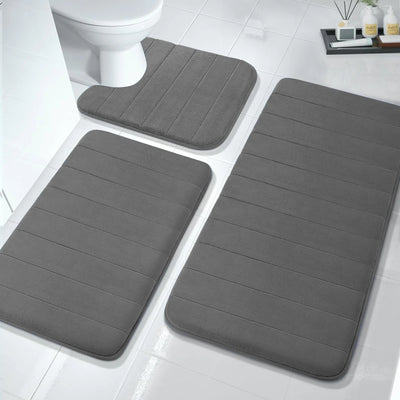 Memory Foam Bath Mat Set, Thicken, Absorbent, Non-Slip, Reboundable, 3 Pieces Bathroom Rugs Sets 44.1