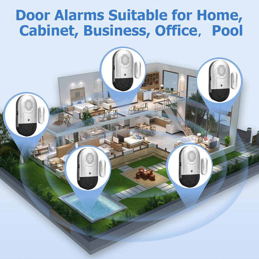 Door Alarm for Home Wireless Door Alarms for Kids Safety with 120Db, Window Door Open Alarm Sensor for Dementia Patients Safety, Pool Silver, 10 Pack Magnetic Sensor