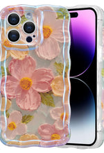 Case for iPhone 15 Pro Max, Colorful Retro Oil Painting Printed Flower Laser Glossy Pattern Cute Curly Wave Edge Exquisite Phone Cover Stylish Durable TPU Protective Case for Girls Women-Green