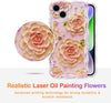 Case for iPhone 15 Pro Max, Colorful Retro Oil Painting Printed Flower Laser Glossy Pattern Cute Curly Wave Edge Exquisite Phone Cover Stylish Durable TPU Protective Case for Girls Women-Green