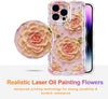 Case for iPhone 15 Pro Max, Colorful Retro Oil Painting Printed Flower Laser Glossy Pattern Cute Curly Wave Edge Exquisite Phone Cover Stylish Durable TPU Protective Case for Girls Women-Green