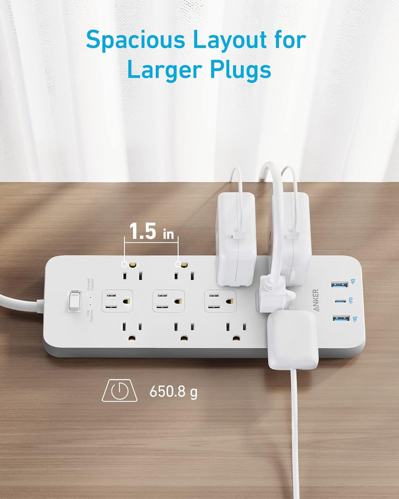 Surge Protector Power Strip (2100J), Anker 12 Outlets with 1 USB C and 2 USB Ports for iPhone