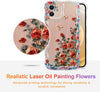 Case for iPhone 15 Pro Max, Colorful Retro Oil Painting Printed Flower Laser Glossy Pattern Cute Curly Wave Edge Exquisite Phone Cover Stylish Durable TPU Protective Case for Girls Women-Green