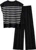 2 Piece Outfits for Women Casual Dressy Knit Lounge Sets Cap Sleeve High Low Top and Elastic Waisted Pleated Pants