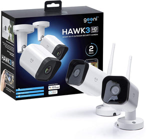 Hawk 3 Outdoor Camera for Home Security, Smart Surveillance, Wifi, Night Vision, Motion Alert, 2-Way Audio, 1080P HD, Works with Alexa, Google Home - 2 Pack