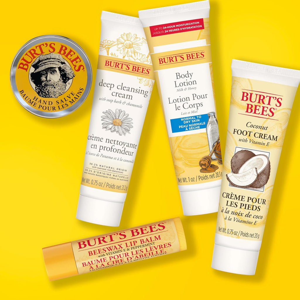 Gifts Ideas - Essential Everyday Beauty Set, 5 Travel Size Products - Deep Cleansing Cream, Hand Salve, Body Lotion, Foot Cream and Lip Balm