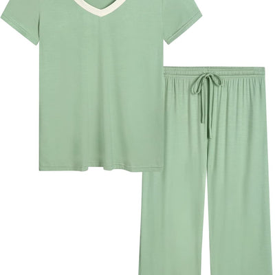 Cooling Pajamas Set Bamboo Viscose Pjs Ultra Soft Short Sleeve Womens Sleepwear S-XXL