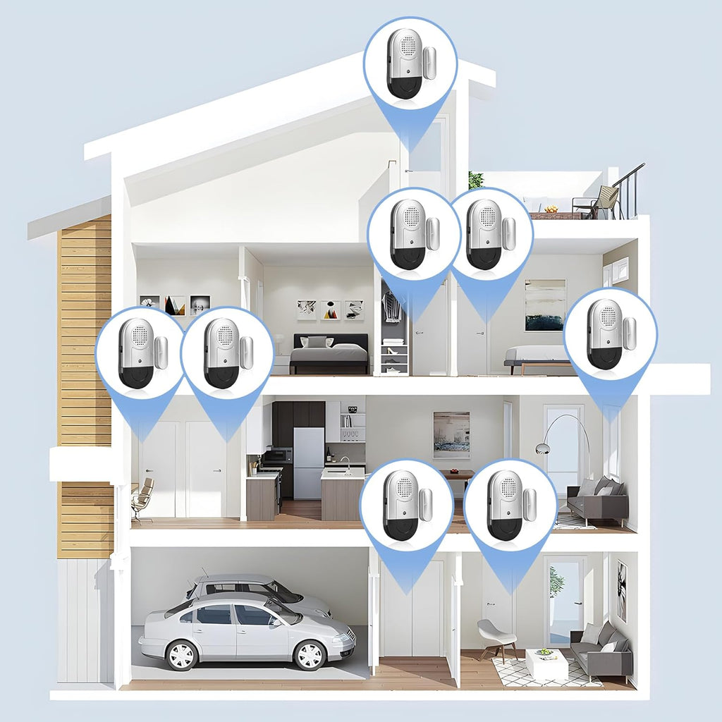 Door Alarm for Home Wireless Door Alarms for Kids Safety with 120Db, Window Door Open Alarm Sensor for Dementia Patients Safety, Pool Silver, 10 Pack Magnetic Sensor